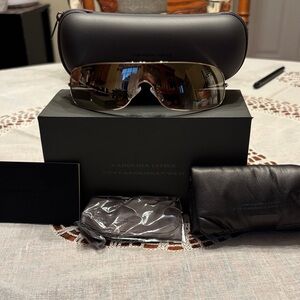 NEW Kim Kardashian West Carolina Lemke Sunglasses with Case GOLD-Chaotix